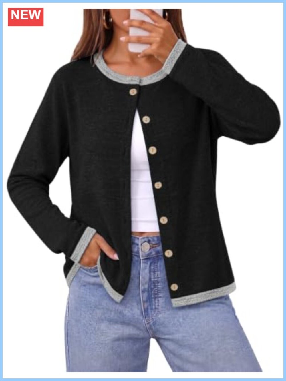 Womens Lightweight Button Up Cardigan Long Sleeve Knit Sweater